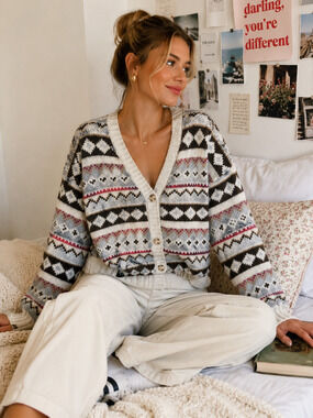 American Eagle Fair Isle Cardigan Soft Cozy Preppy Cottage Core Sweater SP